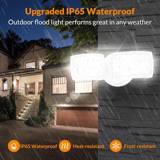 LEPOWER 28W Flood Lights Outdoor - 3000LM Brightness LED Security Lights | Switch Controlled Wall Mount Exterior Flood Light with 2 Heads, 5500K, IP65 Waterproof for Garage, Yard, Porch, Garden, White