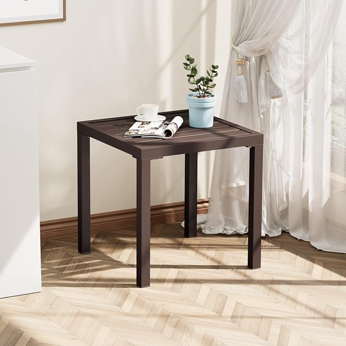 Crestlive Products Outdoor Side Table, Small Square Metal End Table Easy Assembly & Weather Resistant Pool Side Tables for Patio Balcony(Brown