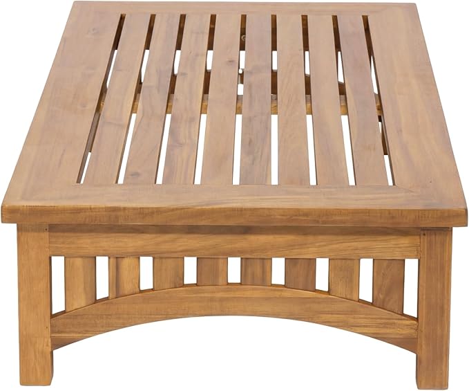 Merax 49" Mid-Century Modern Acacia Wood Slatted Outdoor Coffee Table, Patio Coffee Table with Drainage Slats for Poolside, Deck, Backyard