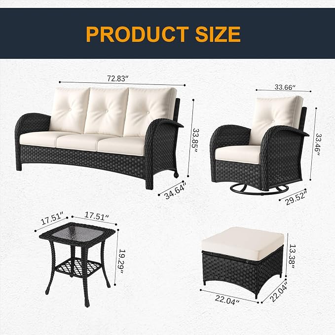 9 Pieces Outdoor Wicker Patio Swivel Rocking Chairs, All Weather Wicker Conversation Set with Side Table