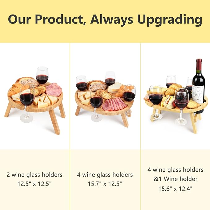 Tirrinia Portable Wine Picnic Table, Foldable Beach Table for Charcuterie, Decoration Picnic Essentials for Camping, Weddings, Concerts for Women, Wine Lovers