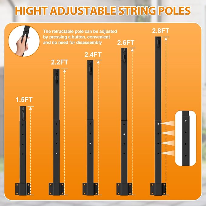 Mutovlin 8 Pack String Light Poles,2.8 Ft Light Poles for Outside String Lights,Outdoor Lights Pole with Fork,Metal Poles Stand for Patio Deck Backyard