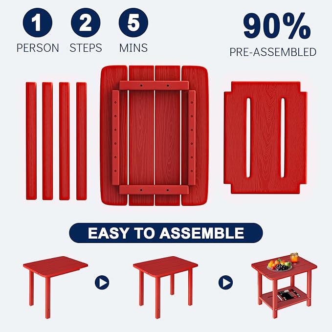 nevilywood 2-Tier End Table, HDPE Whether resisted, Red