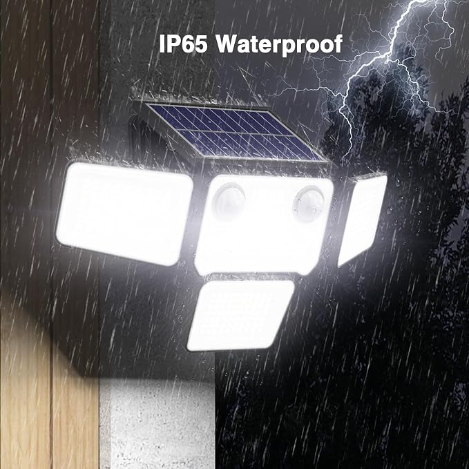 4500LM Solar Lights Outdoor Waterproof, 254 LED Solar Flood Lights Outdoor with 2 Motion Sensor, 4 Heads Security Light with Remote Control for Yard Outside House Garage 3 Pack