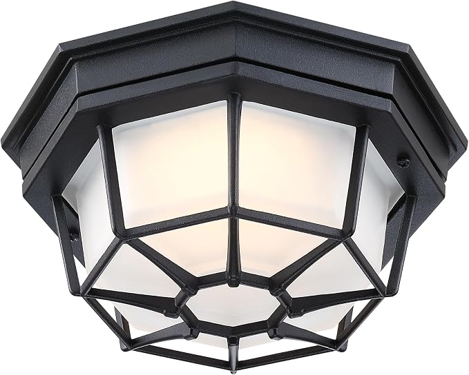 8.5” Black Flush Mount LED Ceiling Light 2700K 3000K 3500K 4000K 5000K Octagonal Outdoor Porch Lights Black 8.5inch Outside Ceiling Light for Patio,Aluminum Alloy and Glass,14W, 120V, 750lm-1000Lm