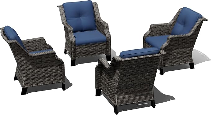 Outdoor Patio Chairs Set of 4, Wicker Patio Furniture with Thick Cushions, Curved Armrest, Deep Seating, Rattan Outdoor Chairs for Porch, Deck, Balcony