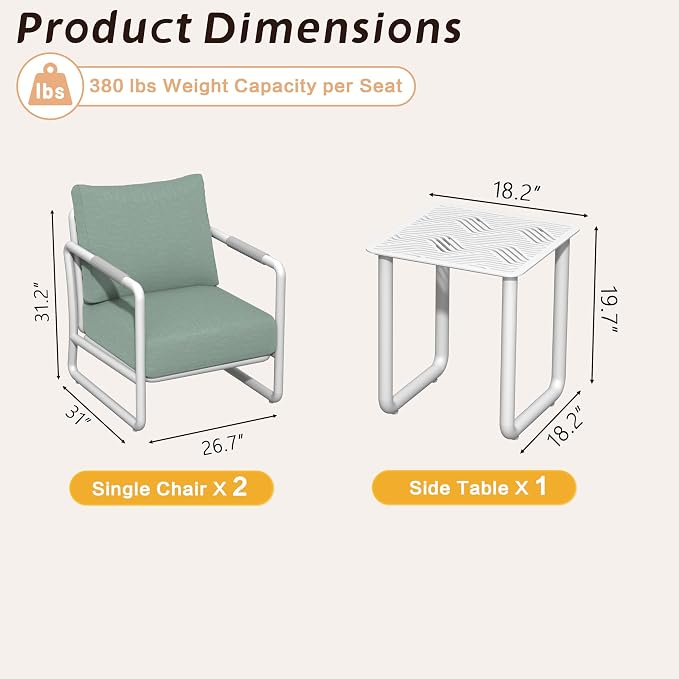 3-Piece Modern Aluminum Patio Sofa Set with Coffee Table, Deep Seating Conversation Set Featuring 6.5" Cushions, All-Weather for Garden, Balcony, Poolside (White)