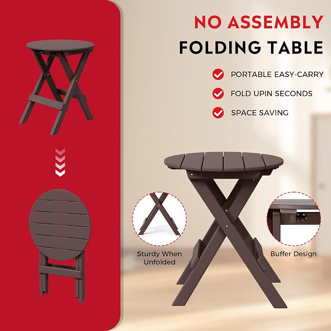 Costaelm Outdoor Bistro Table and Chairs Set of 2, Round Portable Folding Bar Height Barstool Set of 3, Tall Balcony Pub High Top Table 3 piece Patio Set for Deck, Backyard, Garden, Dark Brown