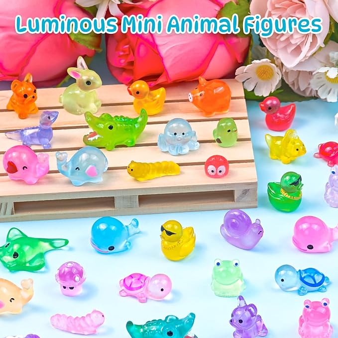 120 Pcs Luminous Mini Resin Animal Figures Glow in the Dark Small Little Tiny Ducks Animal Miniature Figurines for Crafts Fairy Garden Accessories Micro Landscape Decoration