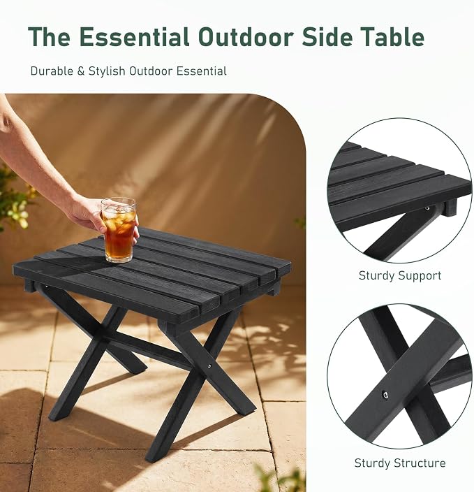 Furnimart 18" Square Foldable Side Table for Outdoor & Camping, Extra-Thick HDPE Weather-Resistant Small Coffee Table, Portable Black Outdoor End Table for Balcony Poolside Space Saving(Black)