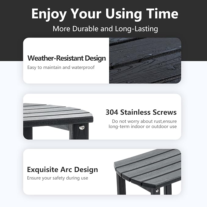 Adirondack Small Outdoor Side Table - Weatherproof HDPE Patio End Table with 2-Tier Storage for Firepit, Balcony, Garden, Poolside or Bathroom (Dark Black, Set of 4)