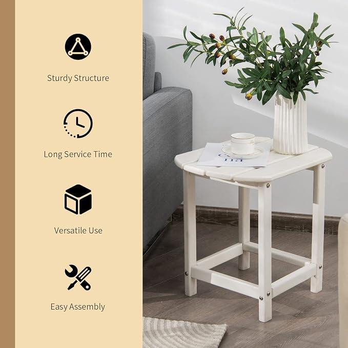 Tangkula Outdoor Side Table, Weather Resistant Adirondack Table, Outdoor Indoor Chairside End Tables, Waterproof HDPE, for Patio Poolside Porch Backyard, Easy Assembly, 19 x 14.5 x 18 Inch (1, White)