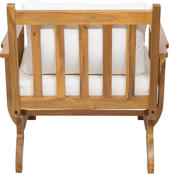 Merax 31.1" Mid-Century Modern Acacia Wood Outdoor Club Chair with Weather-Resistant Cushion, Patio Lounge Chair for Poolside, Deck, Backyard
