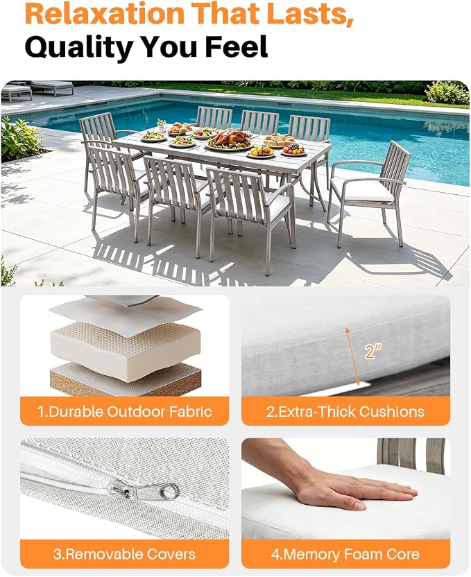 Never-Rust Patio Dining Chairs Set of 4, Aluminum Outdoor Dining Chairs with Polyester Seat Cushions, Deep Seating Outdoor Chairs for Table, Sturdy Patio Furniture Set for Deck, Garden, Pool