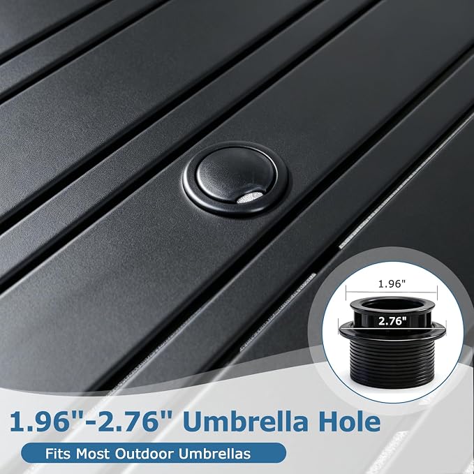 Black Outdoor Square Metal Table with Umbrella Hole, Patio Dinner Table for 4, All-Weather Outdoor Steel Dining Table for Deck, Porch, Backyard