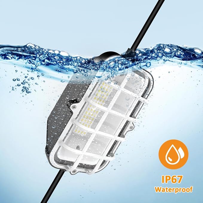 RIUVAO 100ft LED Construction String Lights, 150W 15000LM Waterproof IP67 Led String Work Lights, Construction Temporary Light (100ft-10 Light).