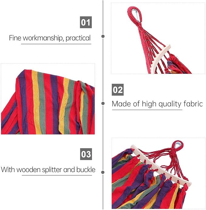BESPORTBLE Outdoor Canvas Camping Hammock Single Person 190x150cm with Striped Fabric, Duckbill Buckle, Hanging Rope and Carry Bag for Travel and Garden Use