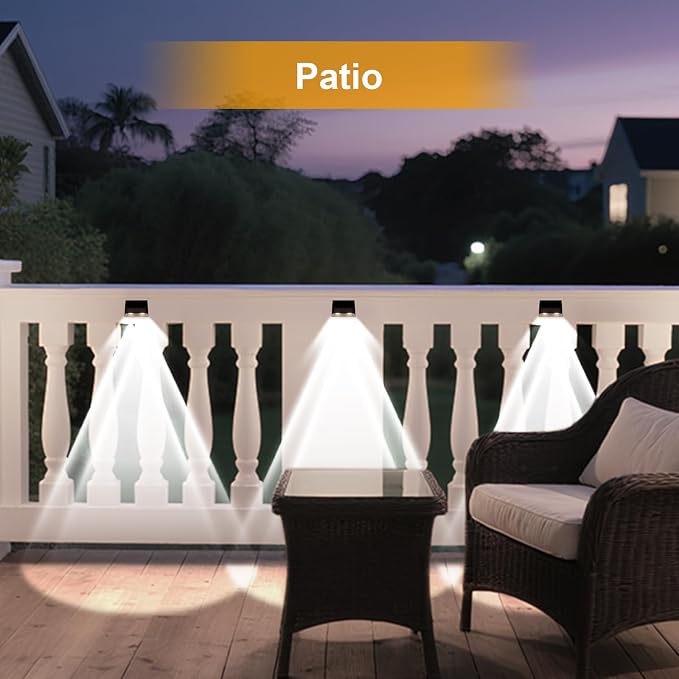 Long Lasting Solar Fence Lights Outdoor,3000/4000/6000K,Deck Lights Waterproof,Perfect for Winter and Rainy Days,Dusk to Dawn High Brightness Solar Lighting for Wall,Step,Yard,Patio,Backyard(12 Pack)