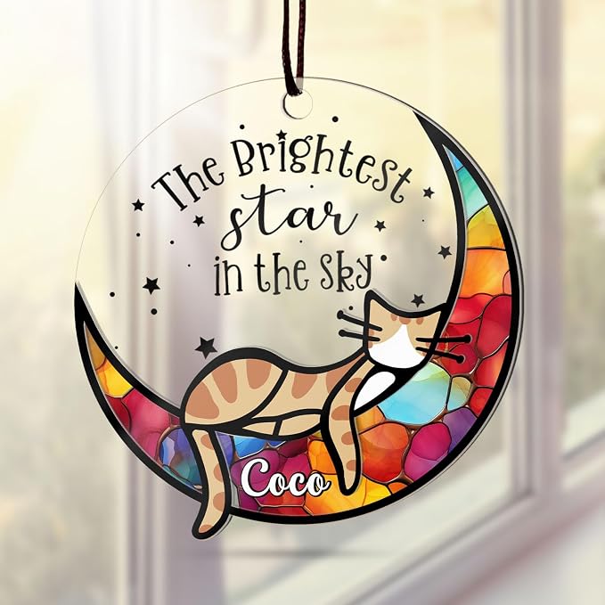 Cat Memorial Gifts for Loss of Cat — Personalized Cat Memorial Suncatcher Ornament, Sympathy Gift for Cat Lovers, Stained Glass Window Hanging, Pet Loss Gift