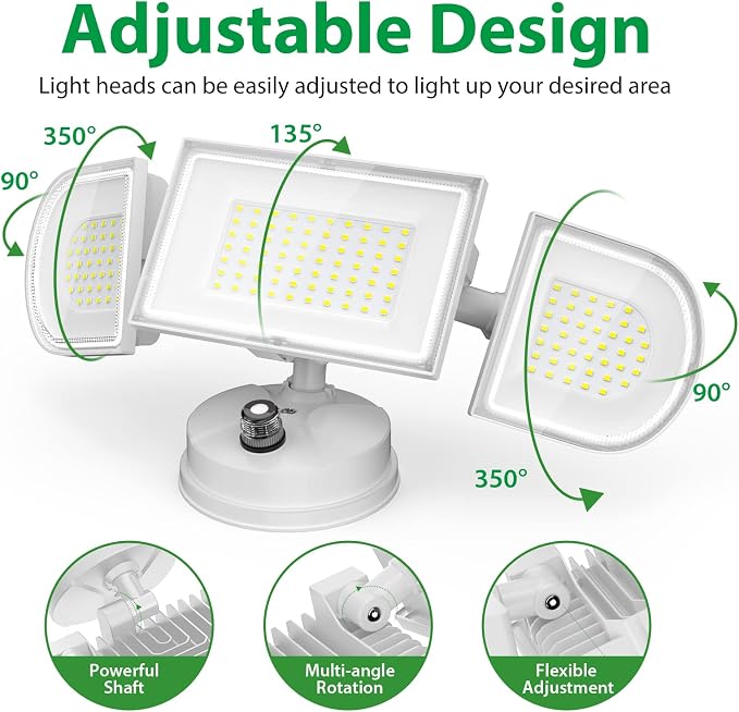 13000LM LED Flood Light Outdoor, Dusk to Dawn Security Light with Photocell, 130W Super Bright Hardwired Floodlight, 3 Adjustable Heads, IP65 Waterproof for Garage, Yard, Driveway, 6500K Daylight