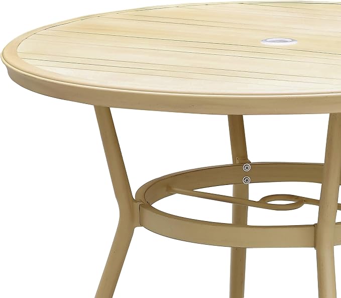 24/7 Shop at Home Cato Modern Aluminum 40 in. Outdoor Round Bistro Table with Umbrella Hole for Outdoor Kitchen, Patio, Pool Area, Natural Brown