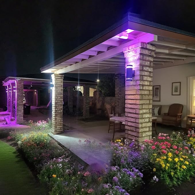 Remote Control RGB Color Changing Wall Lighting Up and Down Outdoor Wall Lights, White Temperature 2700k- 6500k Exterior Lights Fixtures Wall Mount - ETL Listed (3 Pack)