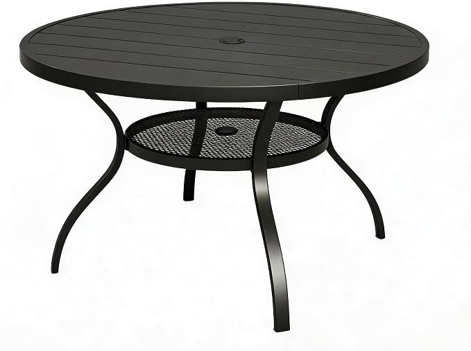 Patio Dining Table, 41" x 41" Outdoor Round Metal Table with1.57 Umbrella Hole, for Backyards, Porches, Gardens or Poolside, Black