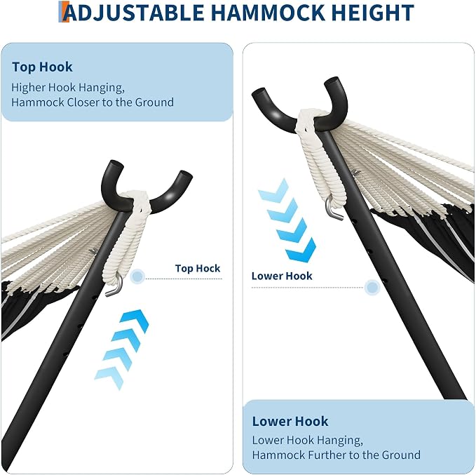 Double Hammock with Steel Stand, 450lbs Capacity Heavy Duty 2 Person Portable Cotton Hammocks for Backyard Patio Garden Camping, Carrying Bag Included, Brazilian Style