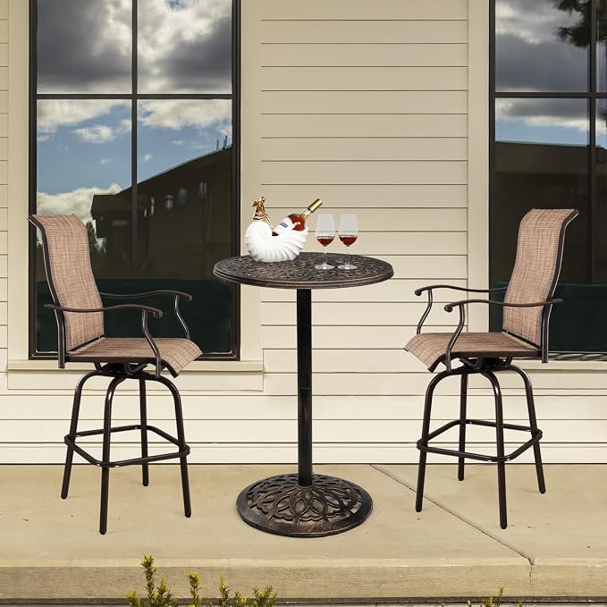 27.5" Cast Aluminum Outdoor Dining Side Table,Round Patio Dining Table,All-Weather Outdoor Dining Table,with Umbrella Hole,for Garden Pool Deck Lawn Backyard (Bronze)