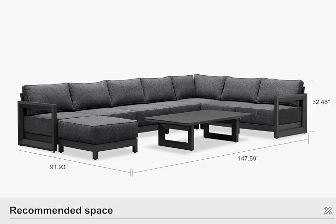 PURPLE LEAF Patio Furniture Set U-Shaped Outdoor Couch with 9.6" Thick Cushion and Soft Pillows 9 Piece Outdoor Sectional Sofas with Table Modern Outdoor Conversation Sets for Yard Porch Deck, Grey