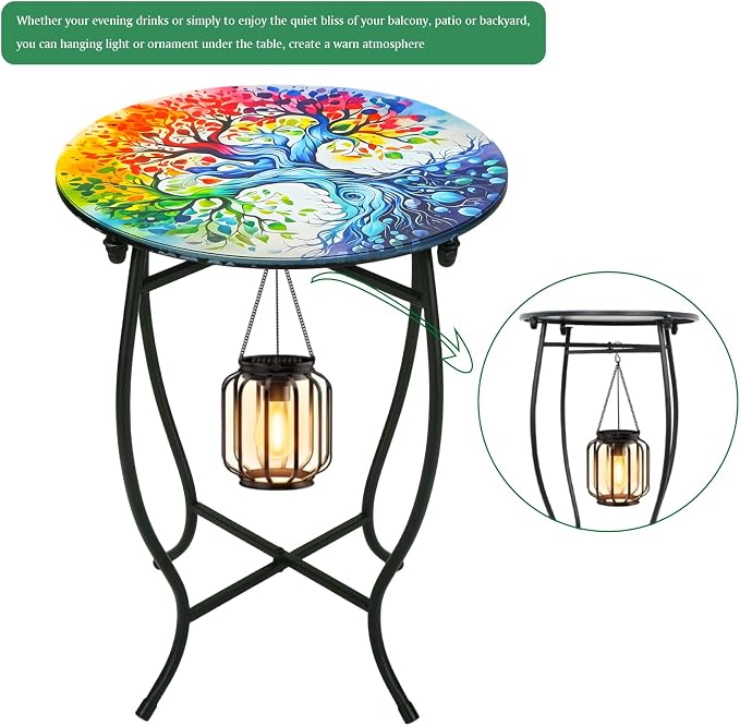 Outdoor Side Table for Small Spaces, 14 Inch Round Metal End Table for Patio Balcony Yard Porch Garden Livingroom, Anti-Rust Waterproof Accent Table for Indoor Outdoor Use, Easy Assembly