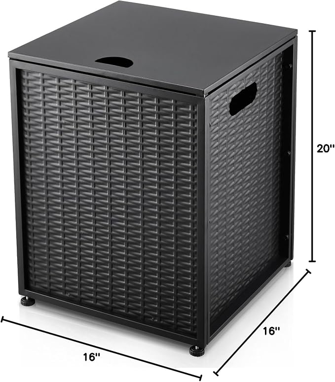 Propane Tank Cover Table – 20LB Outdoor Gas Cylinder Hideaway Storage Box with Side Handles – Metal Side Table for Garden Fire Pits