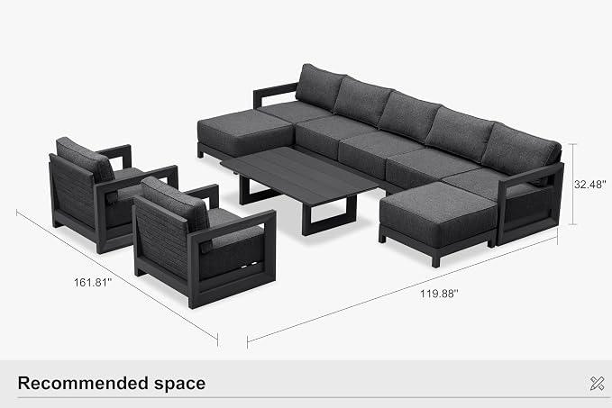 PURPLE LEAF Patio Furniture Set Enclosed Outdoor Couch with 9.6" Thick Cushion and Soft Pillows 10 Piece Outdoor Sectional Sofas with Table Modern Outdoor Conversation Sets for Yard Porch Deck, Grey