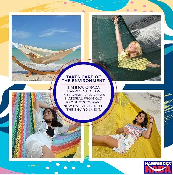 Handmade Hammocks - Hammocks Rada Handmade Yucatan Hammock - Artisan Crafted in Central America - Fits Most 12.5 Ft. - 13 Ft. Stands - Carries Up to 550 Lbs for Two