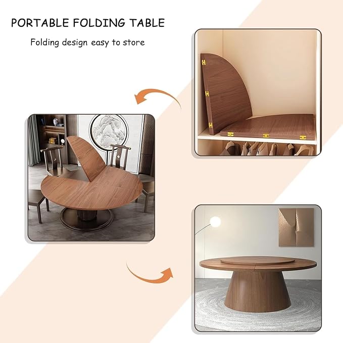 Large Round Foldable Table Top, 59 ” Diameter Portable Dining Table Extender Top, No Legs Wooden Round Table Tops Only, for Round Table and Square Table (Walnut, 5.9ft/71.2in)