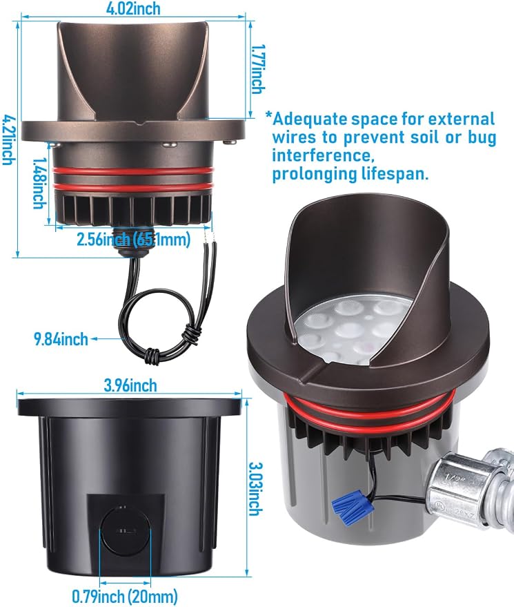LEONLITE 6-Pack Dia.4 Inch 3000K Well Lights Shielded Top Oil Rubbed Bronze | 12-24V AC/DC, CRI90, Landscape LED In Ground Outdoor, Low Voltage Garden Landscaping, Warm White, Aluminum