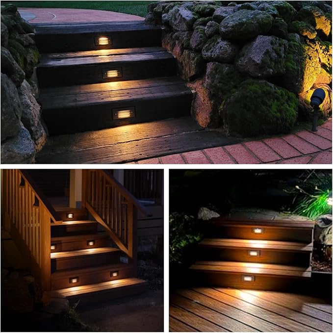 12V 3W Surface Mount Low Voltage LED Step Light with Horizontal Louver Faceplate for Steps Decks Pathway Yard Stairs Fences, IP65 Rated for Outdoor Waterproof, Ideal for Wet Locations (4 Packs)