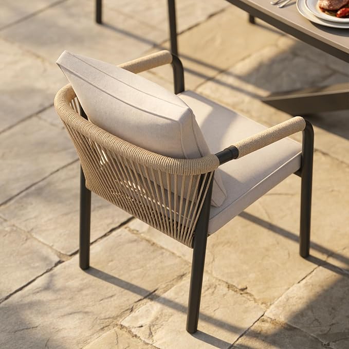 SUNSITT 9 Piece Outdoor Patio Dining Set, Patio Dining Furniture Set with 87” Aluminum Dining Table w/X Base Legs and 8 Woven Wicker Patio Chairs w/Curved Backrest for Garden, Dark Grey