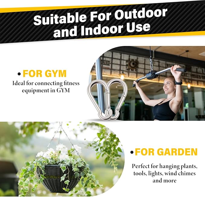 Hammock Hanging Kit, Load Capacity 1400 lb, Stainless Steel Hammock Hook Carabiner Set for Yoga Hammock Swing Chair Indoor Outdoor Relaxation (4-Pack Carabiner Clips)