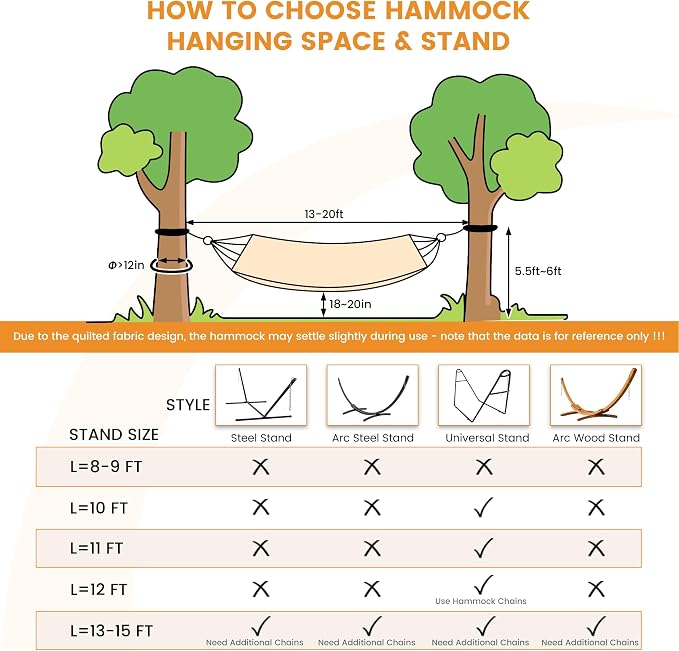 Lazy Daze Hammocks 12 FT Quilted Fabric Double Hammock with Spreader Bars and Detachable Pillow, 450lbs Weight Capacity