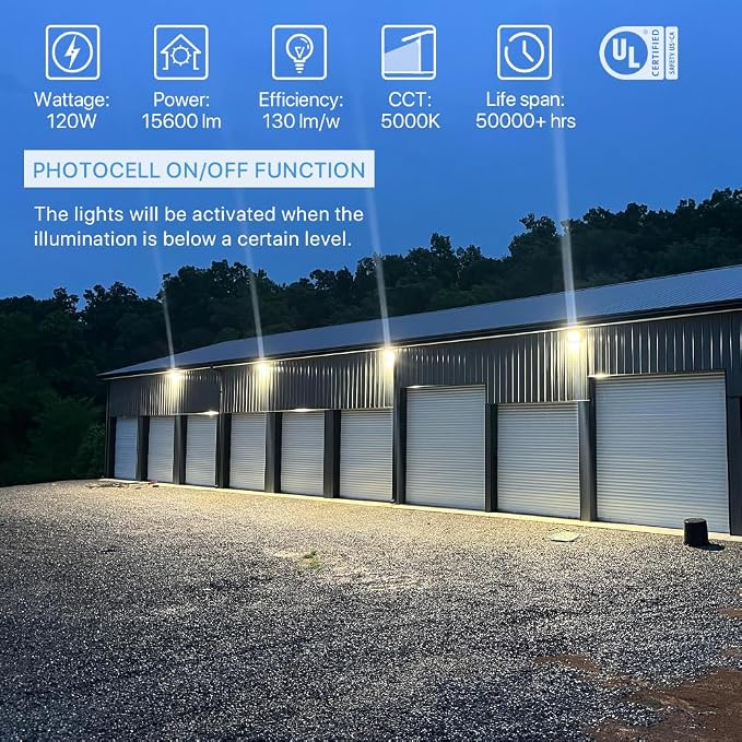 HYPERLITE LED Wall Pack Light 120W 2Packs with Dusk to Dawn Photocell and Glass Lens LED Security Flood Commercial and Industrial Outdoor LED Wall Lights Out Door for House Warehouses UL Listed