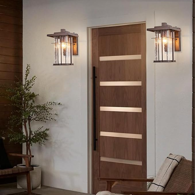 Dusk to Dawn Outdoor Wall Light 2 Pack Outside Wall Lamp Oil Rubbed Bronze Exterior Light Fixtures Wall Mount 10"H Garage Light Outdoor IP65 Porch Light with Seeded Glass Exterior Wall Sconces