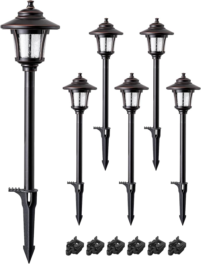 EDISHINE Low Voltage Landscape Lighting 12V 3W 120LM with Connectors 6 Pack | Seed Glass, 3000K Warm White, ORB Waterproof Electric LED Landscape Path Lights for Walkway Garden Yard