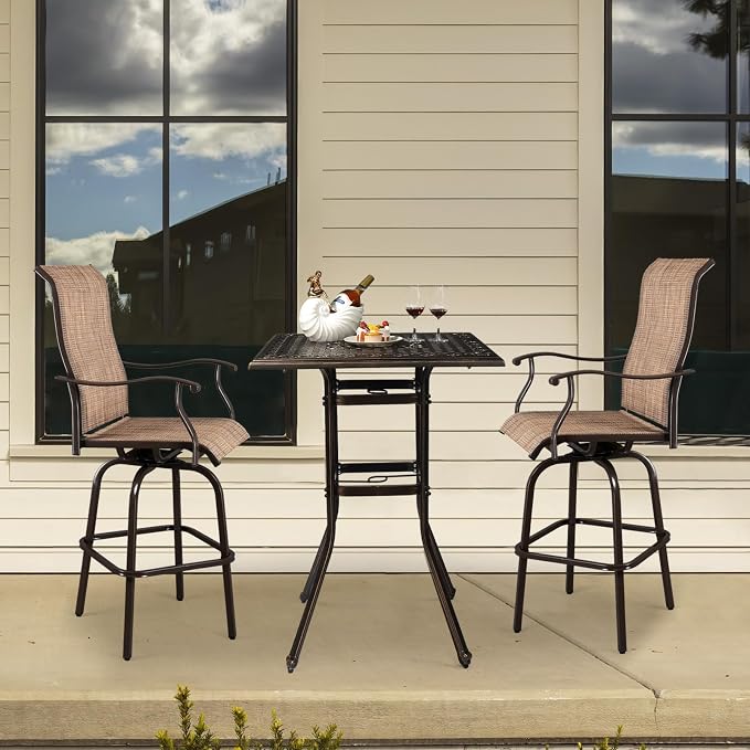 31.5" Outdoor Bar Table Bar Height Patio Table with 2" Umbrella Hole, Outdoor Cast Aluminum Tall Conversation Tables for Backyard, Garden, Patio, Porch (Bronze)
