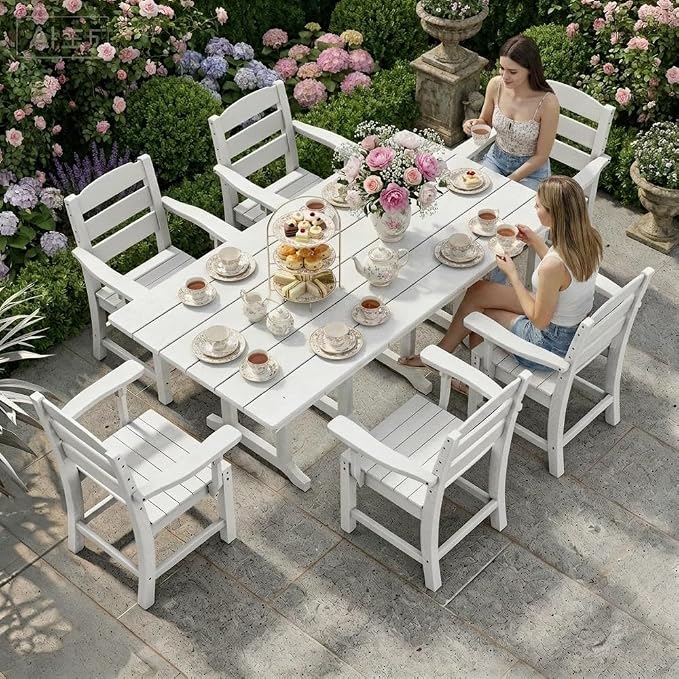 YITAHOME 71" HIPS Outdoor Dining Table for 6, Rectangular Patio Table with Umbrella Hole, All Weather Resin Large Table for Garden Backyard, High Capacity 165 LBS, White