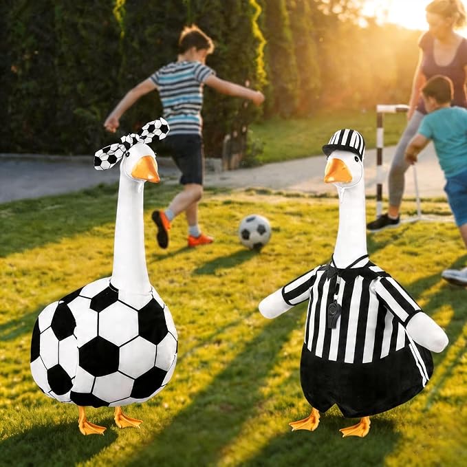 Celltestria 2 Set Soccer Goose Outfits Football Referee Porch Goose Costume Game Day Goose Clothes for 23" Geese Football Party Sport Season Outdoor Patio Yard Lawn Garden Art Decoration