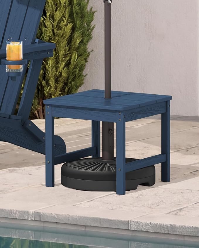 KINGYES Double Side Table with 1.6'' Umbrella Hole, HDPE Adirondack End Table- Blue