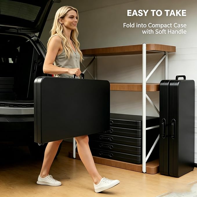 34 In Square Folding Card Table,Heavy Duty Plastic Foldable Table with Built-in Carry Handle&Steel Legs,Portable Indoor Outdoor Utility Table for Dining,Party,GameNight, Camping,Picnic,Black
