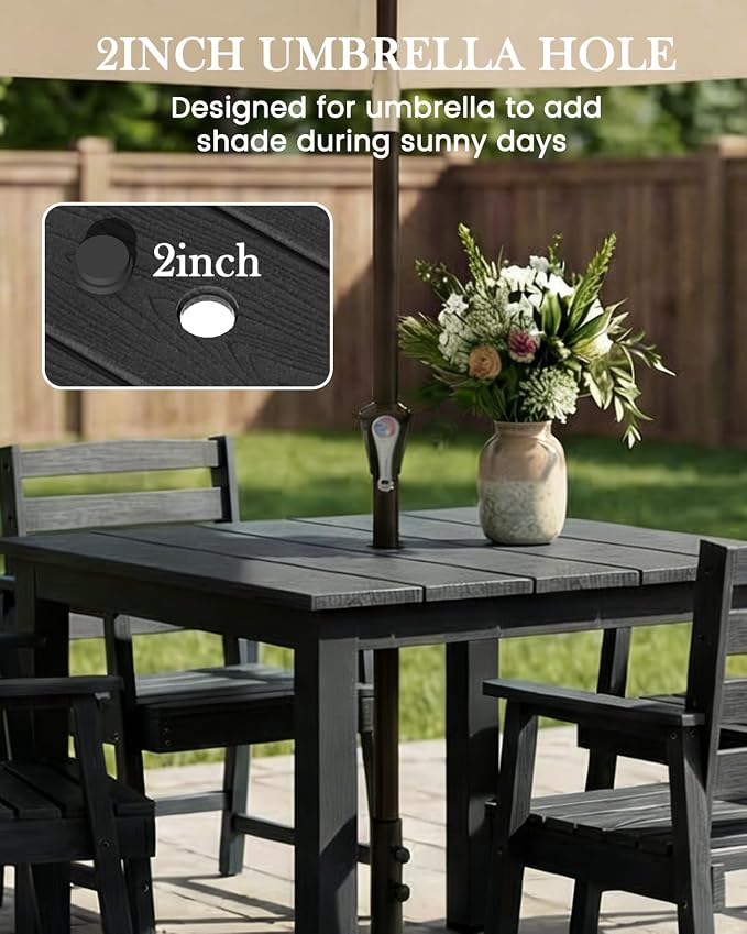 LOUNZY 5 Piece Outdoor Dining Set for 4, Patio Table and Chairs Set, Black | 4 person HDPE outdoor dining table set, 304 stainless steel, weather resistant up to 10 years, low maintenance patio set