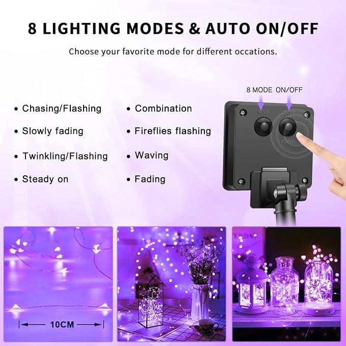 JMEXSUSS 4 Pack Solar Halloween Lights, 33FT 100 LED Purple Fairy Lights | Outdoor Waterproof, 8 Modes Solar String Lights for Outside Tree Party Patio Garden Christmas Halloween Decorations